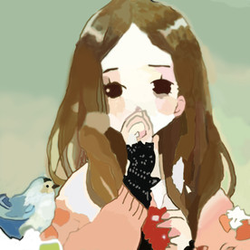 手绘女孩与小鸟
