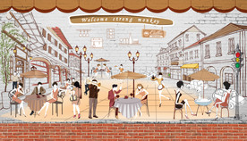 手绘咖啡厅背景墙