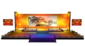 中式卷轴汉白玉栏杆舞台设计