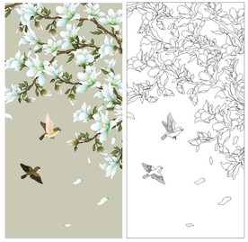 花鸟 玉兰花 高清印刷路径矢量