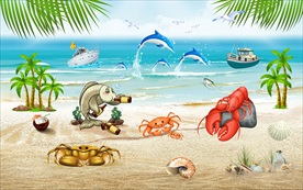 手绘卡通海鲜装饰画