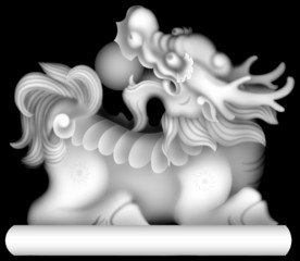 麒麟沙发上扶手精雕浮雕灰度