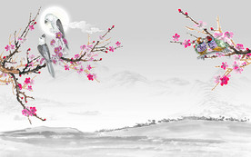 花好月圆水墨中式背景墙