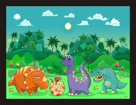 卡通动物风景插画