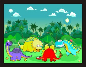 卡通动物风景插画