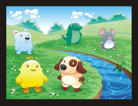 卡通动物风景插画