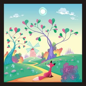 卡通动物风景插画