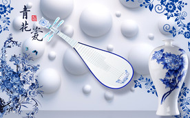 青花瓷中国风背景墙