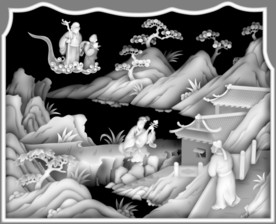 古代人物八边形精雕浮雕灰度