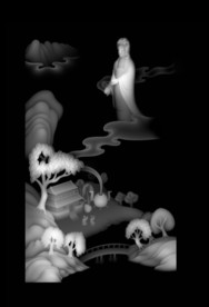 观音山水人物浮雕精雕灰度