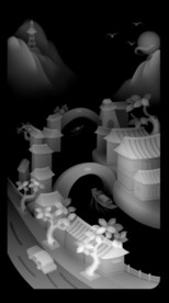 山水河流精雕浮雕灰度