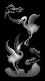 双鹤松树山水浮雕精雕灰度玉雕