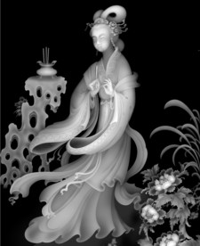 牡丹貂蝉美女浮雕精雕灰度