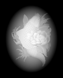 鲤鱼牡丹浮雕精雕灰度46牌子