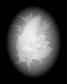 荷花鲤鱼玉雕浮雕精雕灰度46牌