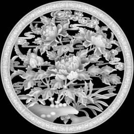 牡丹镂空挂屏精雕浮雕灰度