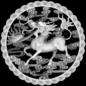 麒麟圆盘挂屏浮雕精雕灰度