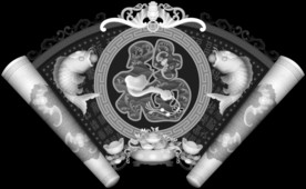 福字双鱼蝙蝠如意扇形挂屏精雕