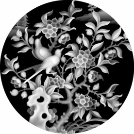 梅花花鸟圆形挂屏精雕灰度