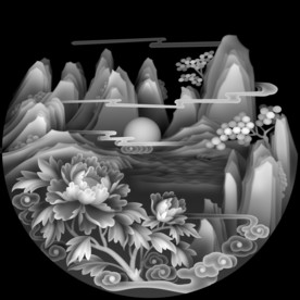 牡丹山水圆挂屏风浮雕精雕