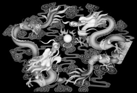 双龙戏珠扇形镂空挂屏精雕浮雕