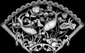 双鱼年年有鱼荷花扇形镂空精雕