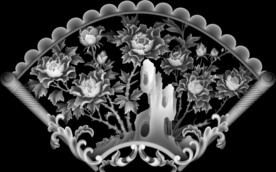 牡丹富贵开花扇形镂空挂屏精雕