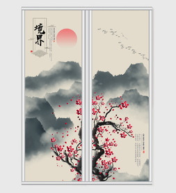 中国水墨山水移门