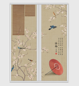 淡雅工笔梅花移门