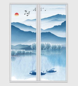 中国风水墨风创意山水移门
