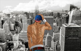 潮男背影城市风景装饰画背景墙