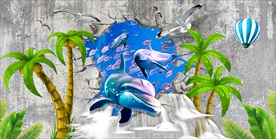 创意海豚破墙装饰画背景墙