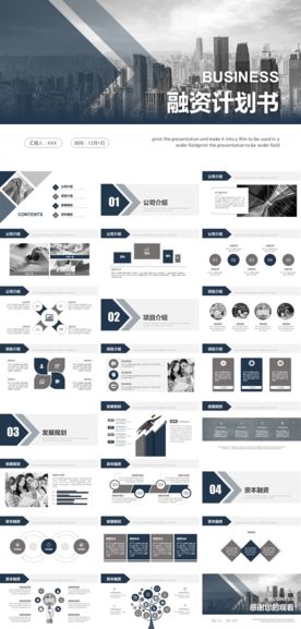 蓝色扁平化商务融资计划书PPT