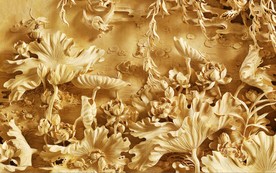 高清木雕荷花荷叶荷塘电视背景墙