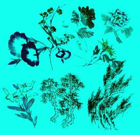 花草水墨画矢量图