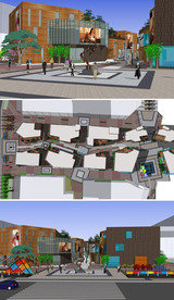 精细岛式步行街模型