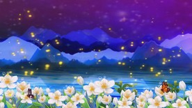 唯美梦幻花朵荧光粒子飞舞