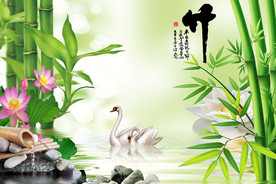 竹子荷花电视背景墙