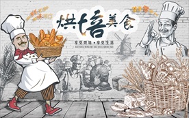 面包烘培美食复古背景墙