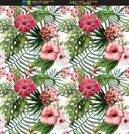 红色朱槿花无限拼接循环装饰画