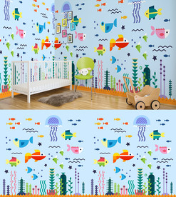 抽象手绘海底世界卡通背景墙