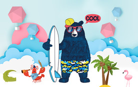 海滩派对时尚卡通背景墙