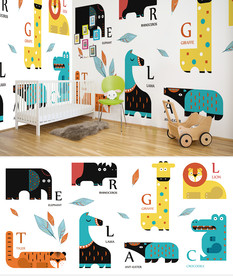 字母动物卡通背景墙