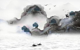 意境山水画背景墙