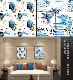 高清手绘热带树叶装饰画