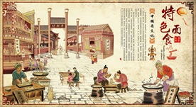 手绘面食复古背景墙