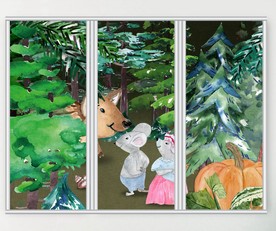 卡通动物森林三联门