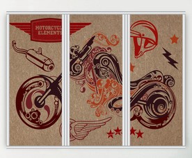 卡通复古摩托车三联门