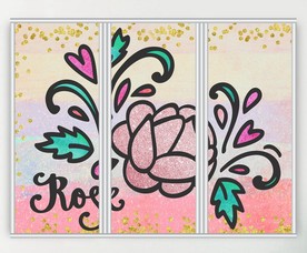 卡通玫瑰花三联门