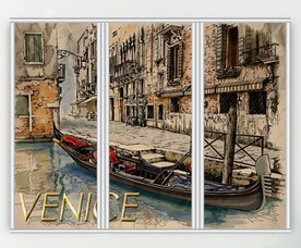 卡通手绘威尼斯水城三联门